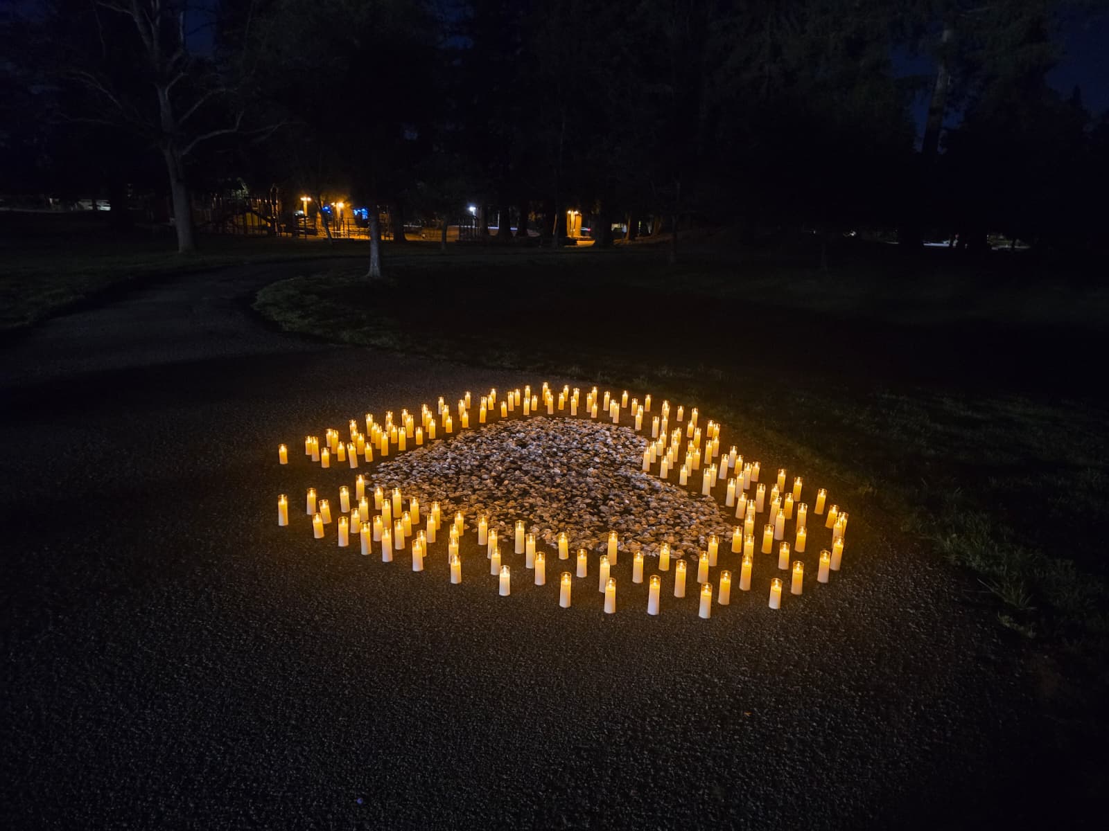 White arch proposal setup at a park in Mountain View, Santa Clara County