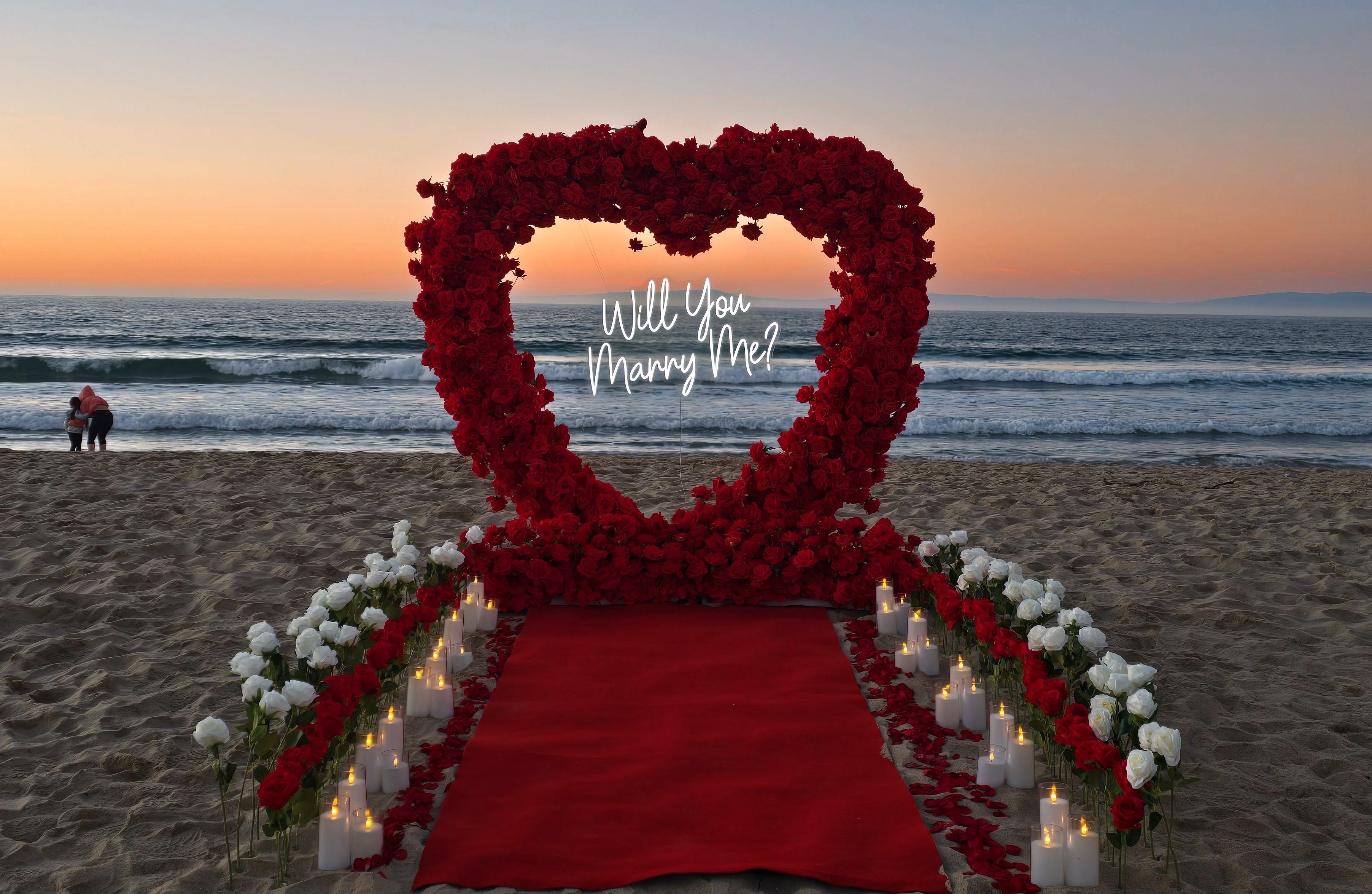 Romantic proposal arrangement on a California Central Coast beach near Monterey Bay