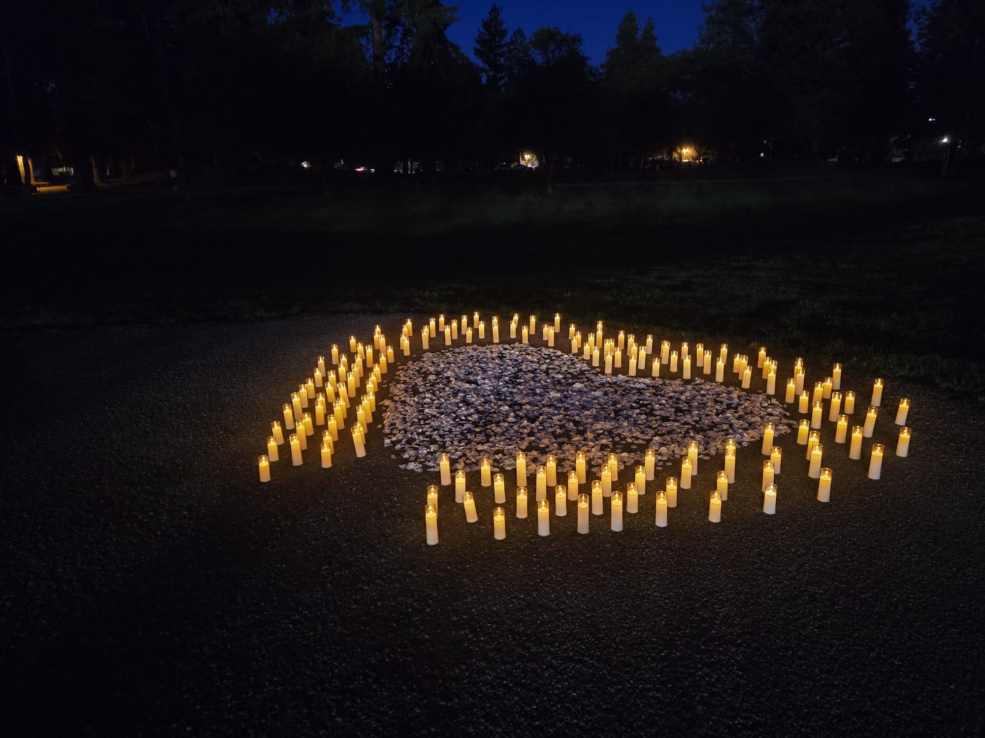 White arch proposal setup at a park in Mountain View, Santa Clara County